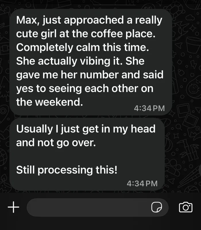 WhatsApp testimonial from a man in the mastermind