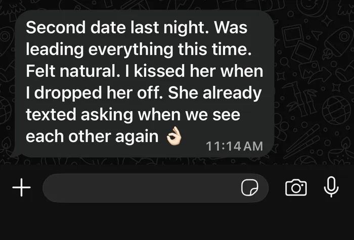 WhatsApp testimonial from a man in the mastermind